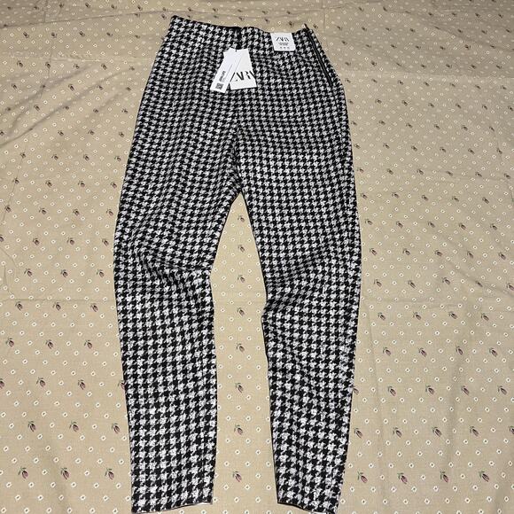 Zara Pants Womens Medium Black White Houndstooth High Rise Legging Join Life - Picture 1 of 9